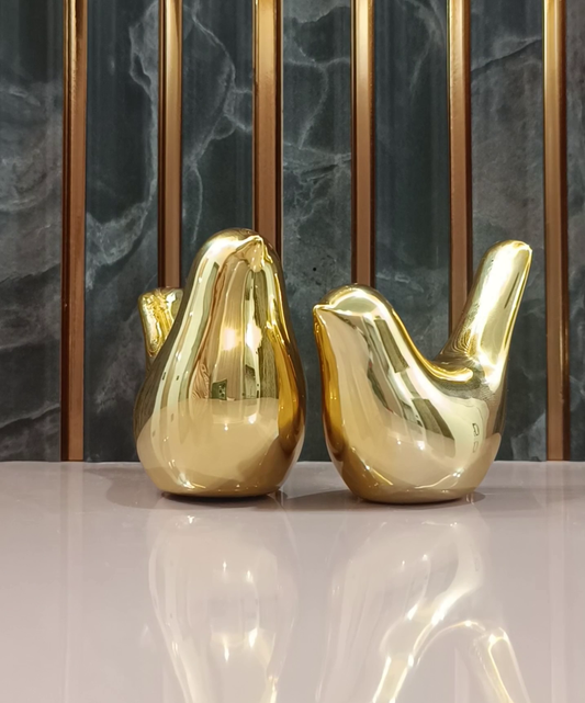Golden Bird Statue Handmade Two Piece Ceramic Showpiece for Home & Desk Decor