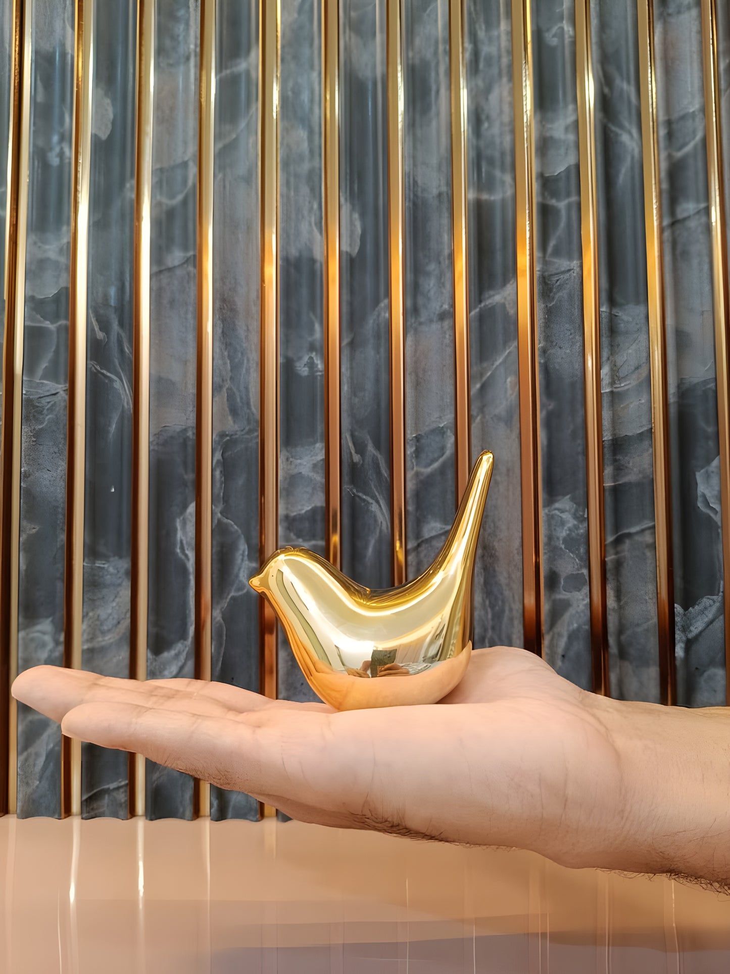 Golden Bird Statue Handmade Two Piece Ceramic Showpiece for Home & Desk Decor